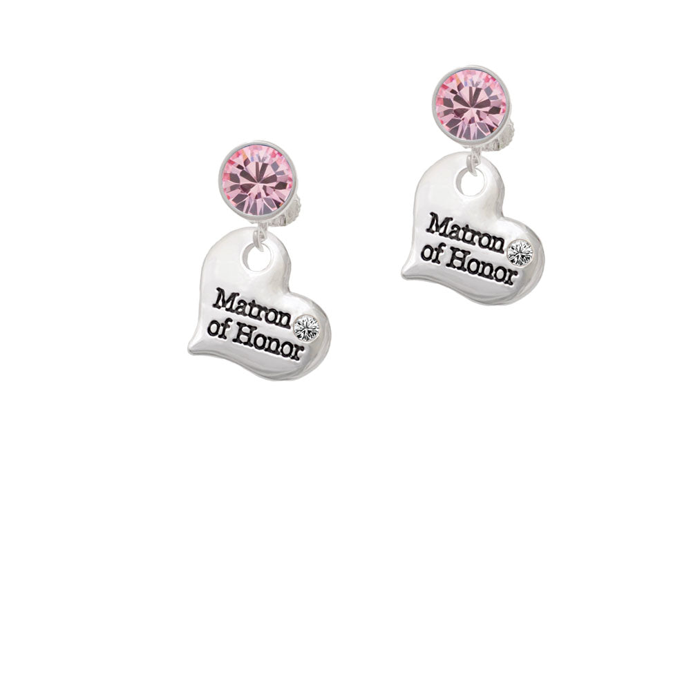 Large Matron of Honor Heart Crystal Clip On Earrings Image 4