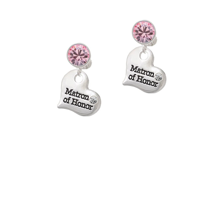 Large Matron of Honor Heart Crystal Clip On Earrings Image 1