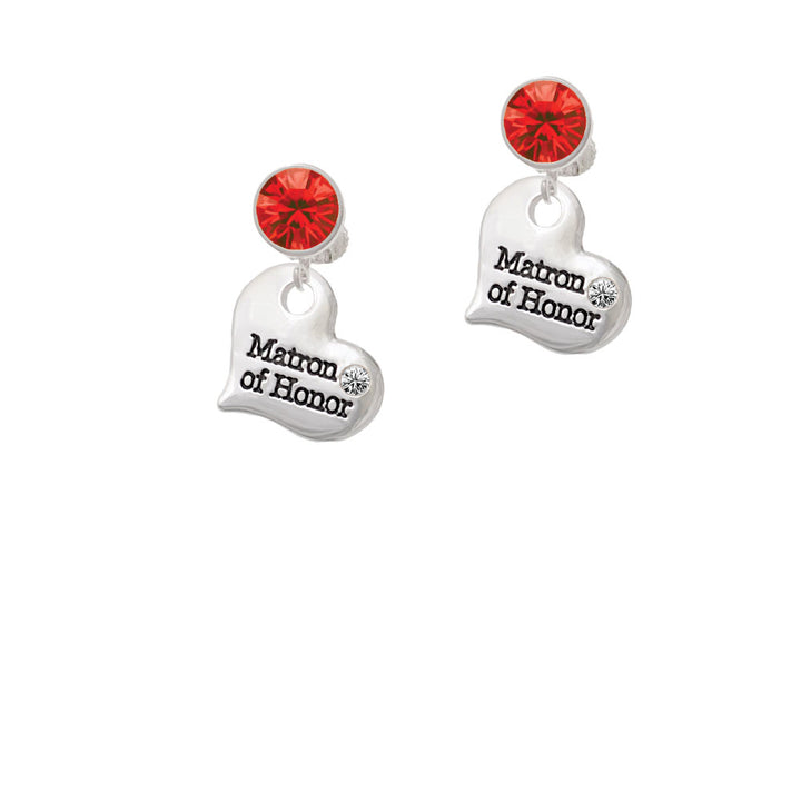 Large Matron of Honor Heart Crystal Clip On Earrings Image 4