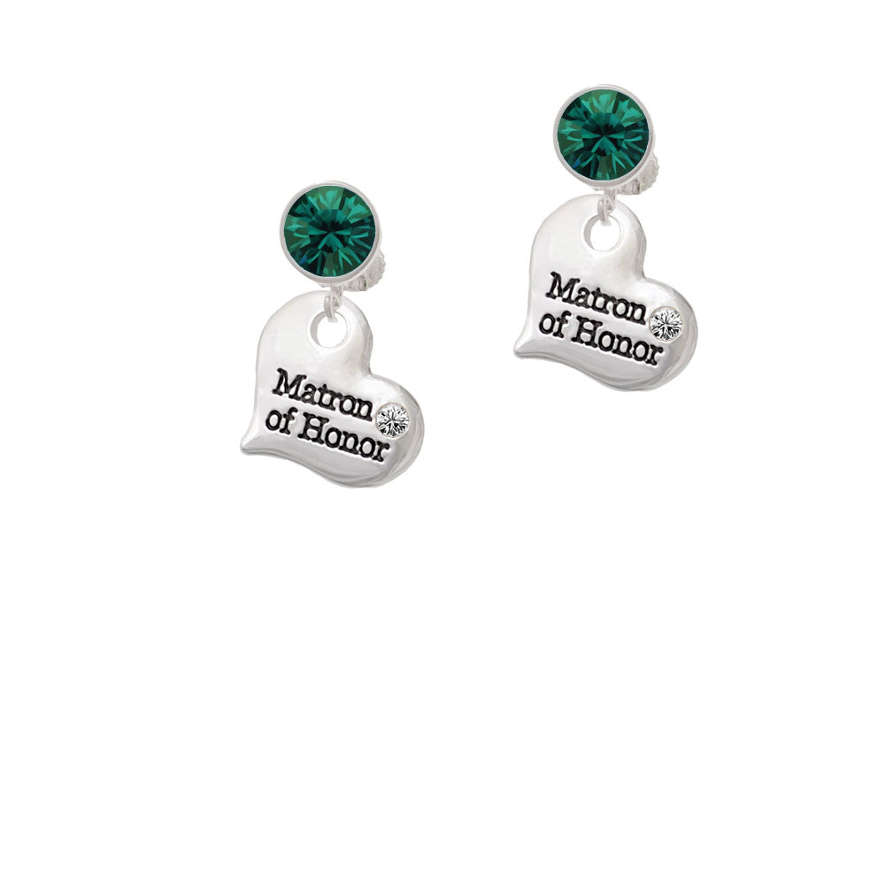 Large Matron of Honor Heart Crystal Clip On Earrings Image 6