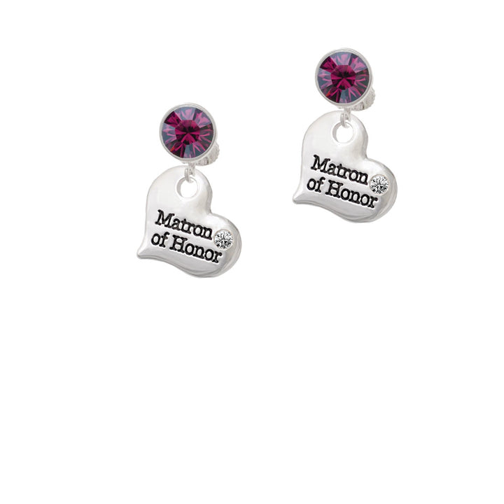 Large Matron of Honor Heart Crystal Clip On Earrings Image 8