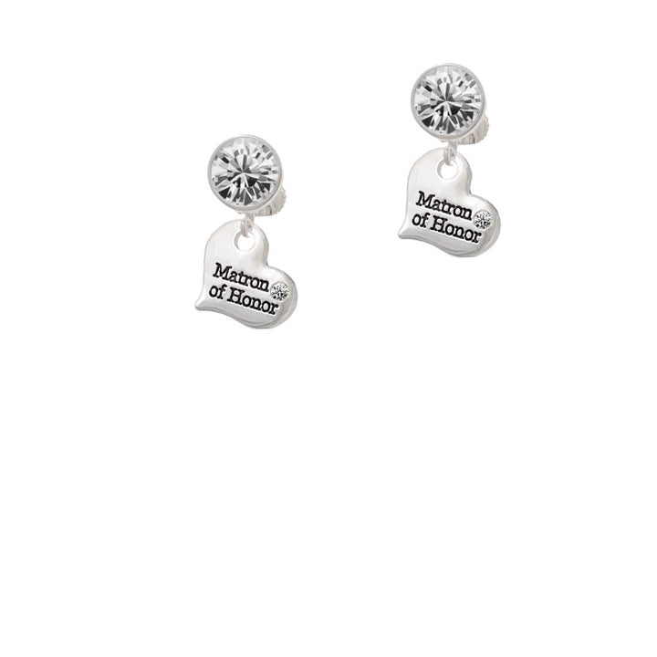 Small Matron of Honor Heart Crystal Clip On Earrings Image 2