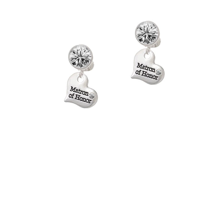 Small Matron of Honor Heart Crystal Clip On Earrings Image 1