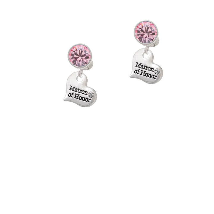 Small Matron of Honor Heart Crystal Clip On Earrings Image 4