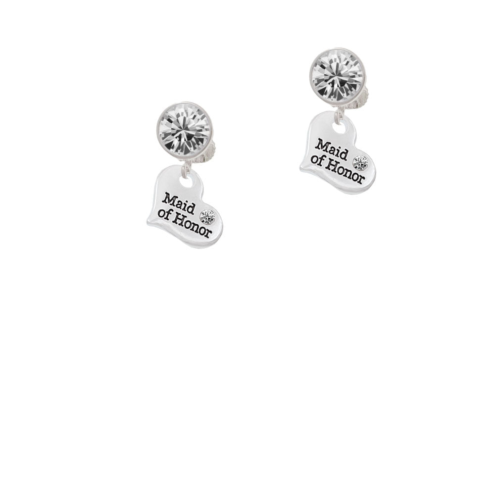 Small Maid of Honor Heart Crystal Clip On Earrings Image 2