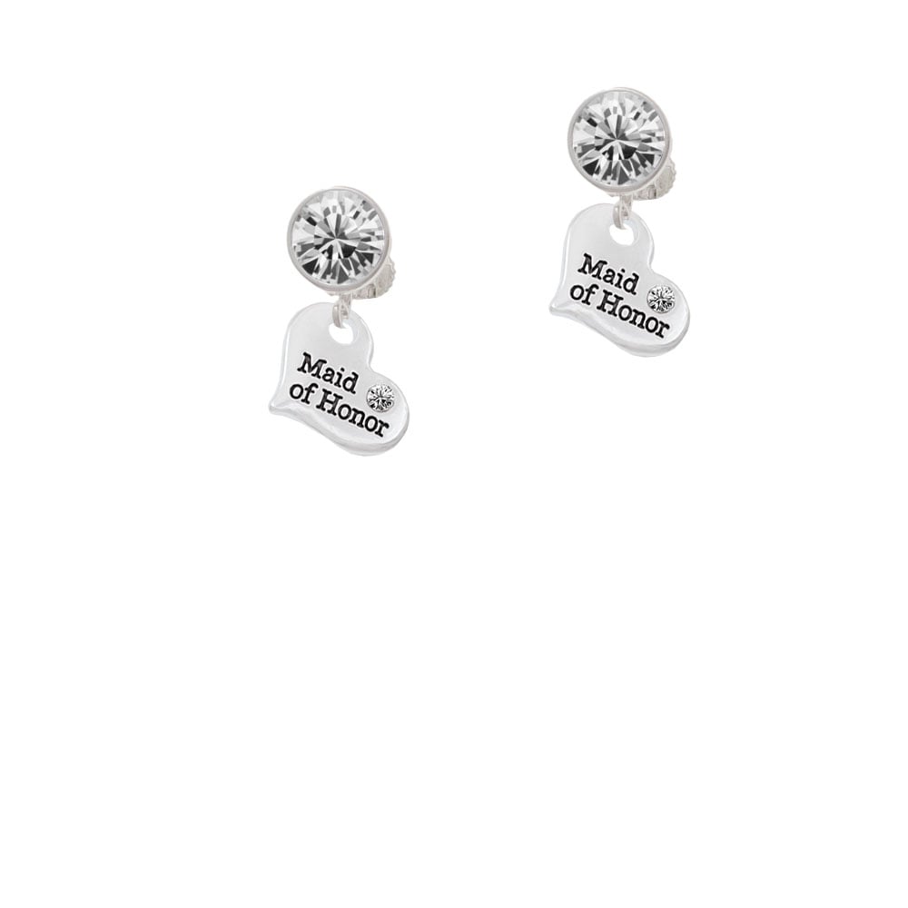 Small Maid of Honor Heart Crystal Clip On Earrings Image 1