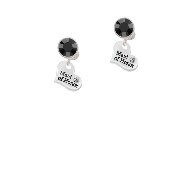 Small Maid of Honor Heart Crystal Clip On Earrings Image 3