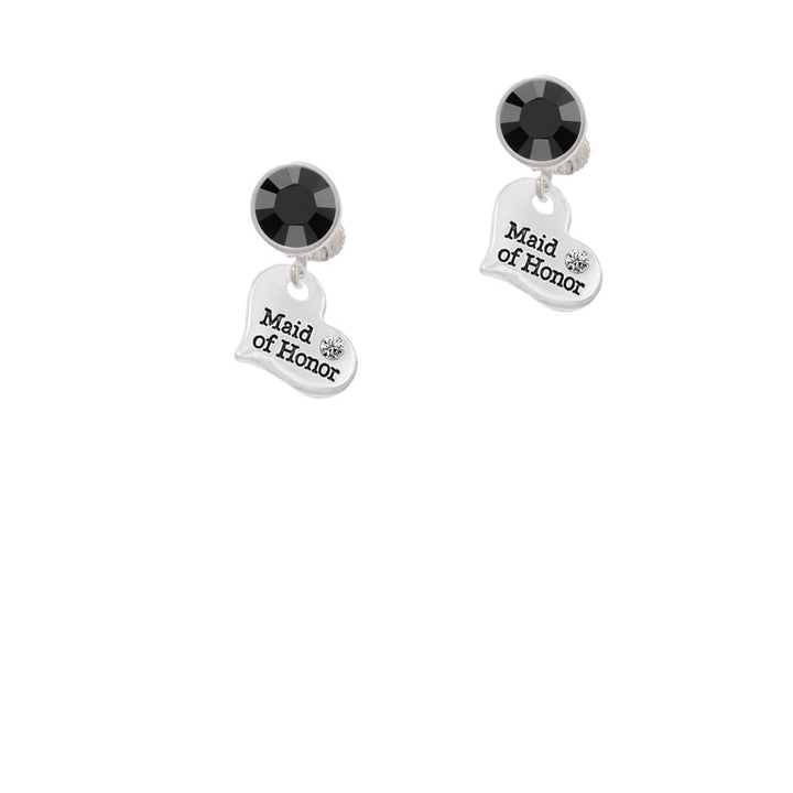 Small Maid of Honor Heart Crystal Clip On Earrings Image 1