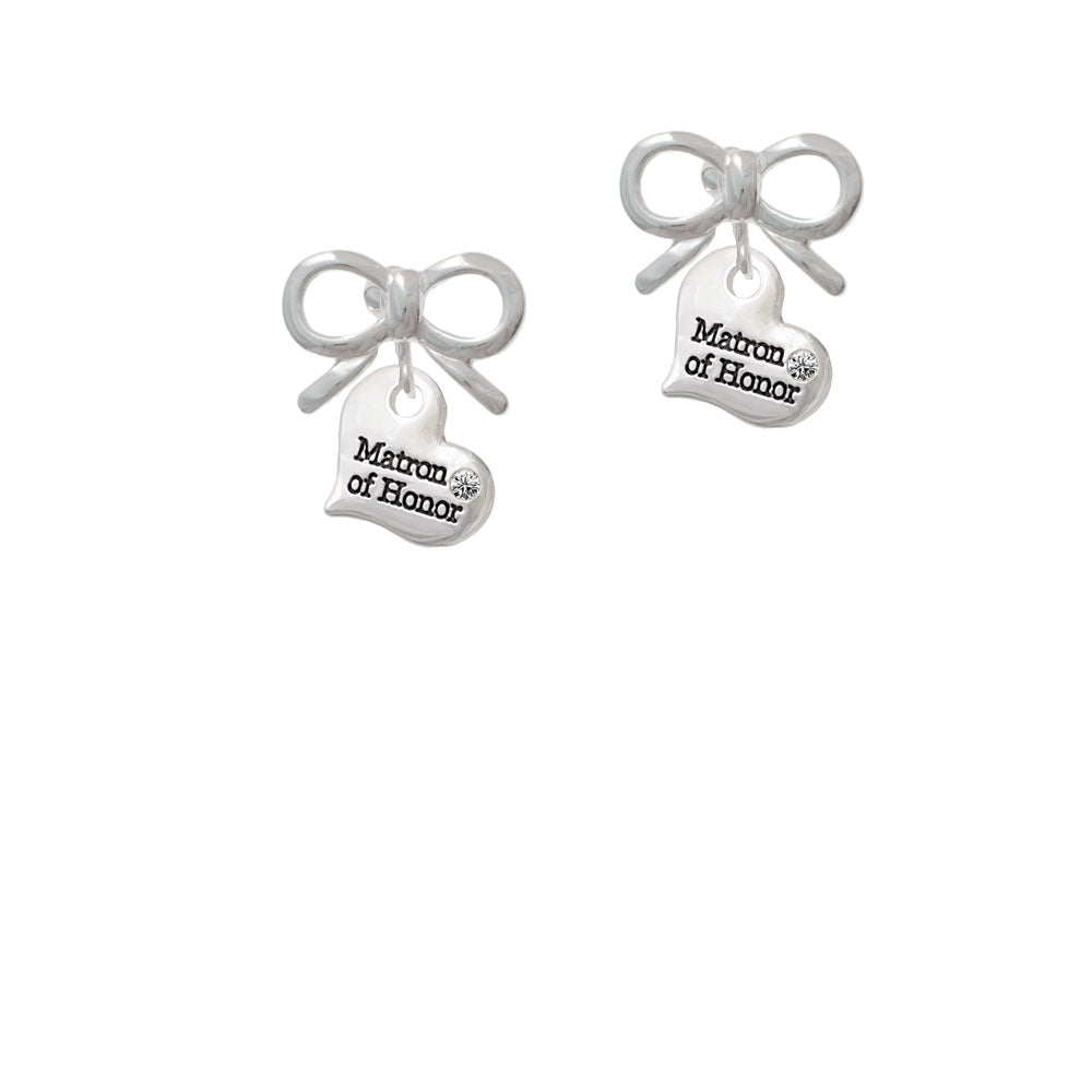 Small Matron of Honor Heart Crystal Clip On Earrings Image 9