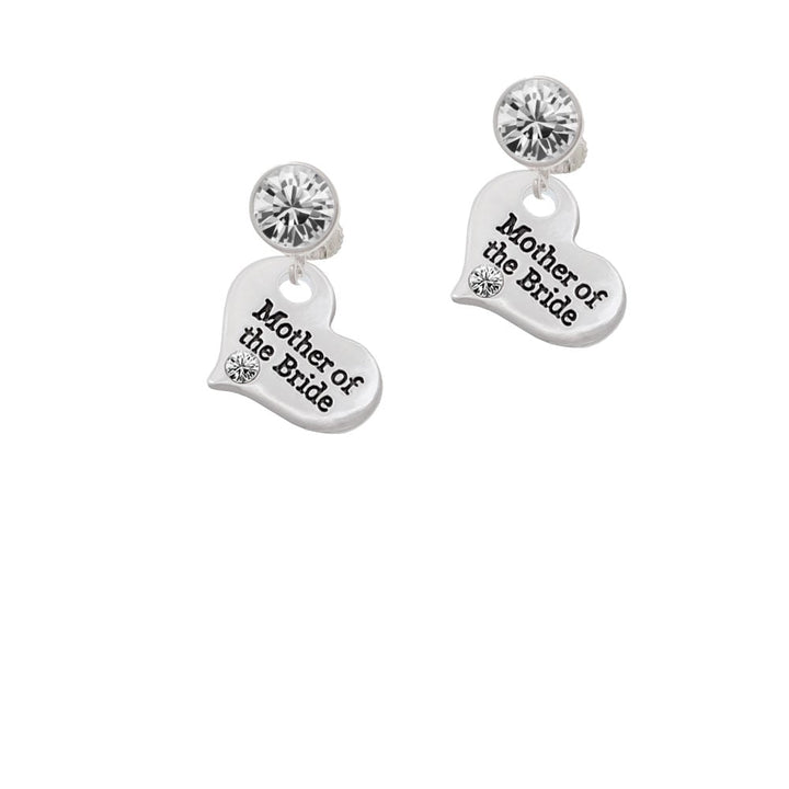 Large Mother of the Bride Heart Crystal Clip On Earrings Image 1