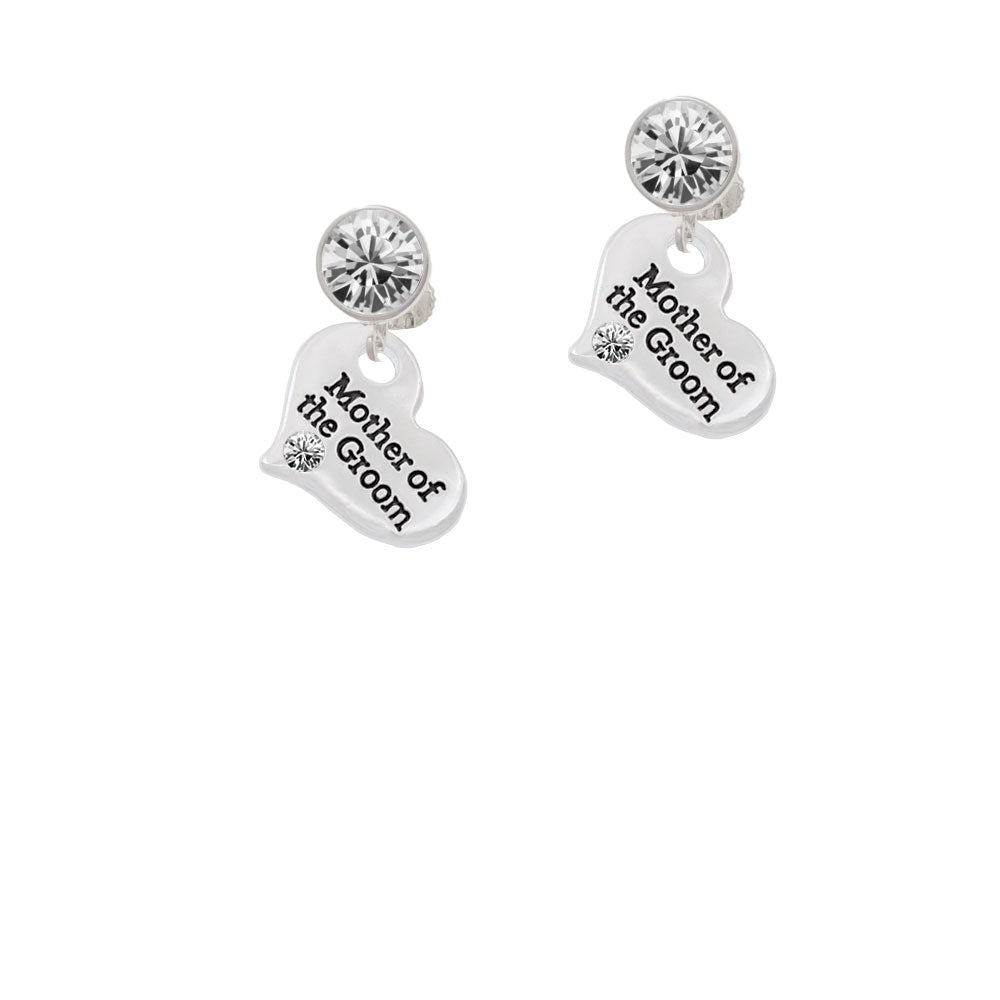 Large Mother of the Groom Heart Crystal Clip On Earrings Image 2