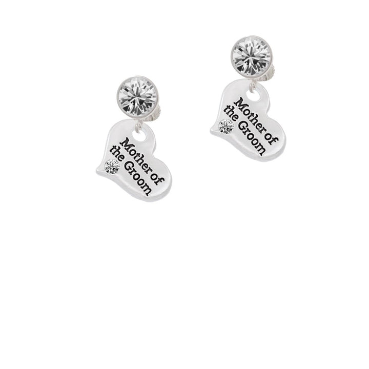 Large Mother of the Groom Heart Crystal Clip On Earrings Image 1