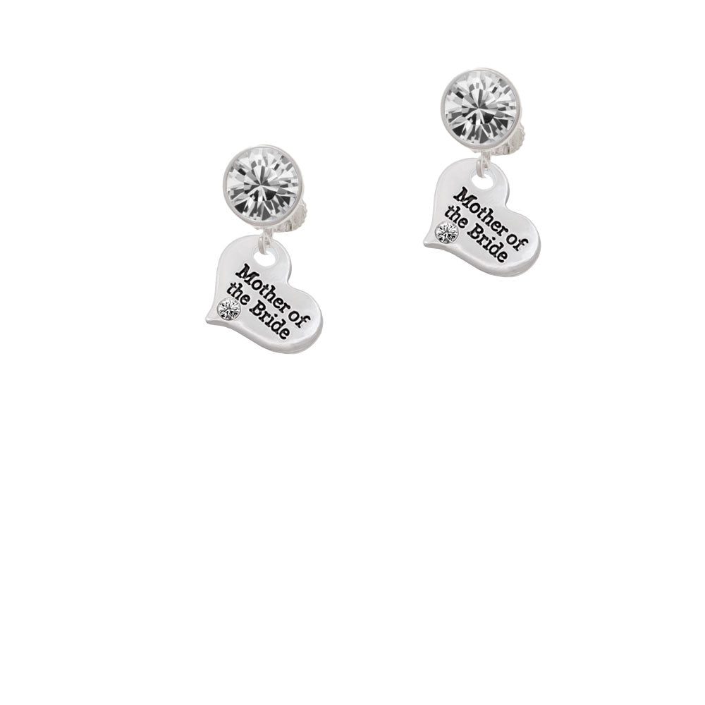 Small Mother of the Bride Heart Crystal Clip On Earrings Image 2