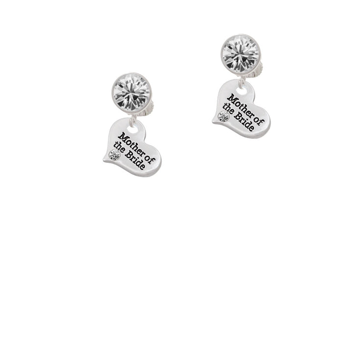 Small Mother of the Bride Heart Crystal Clip On Earrings Image 2