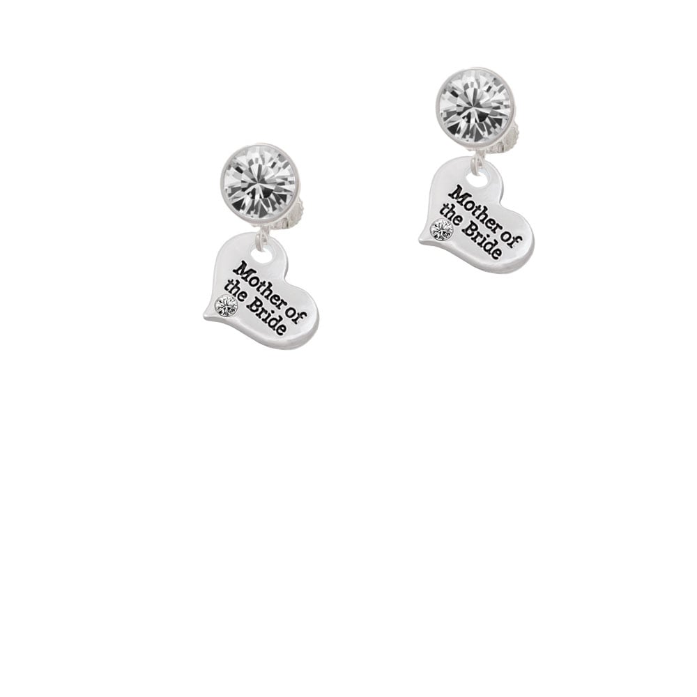 Small Mother of the Bride Heart Crystal Clip On Earrings Image 1