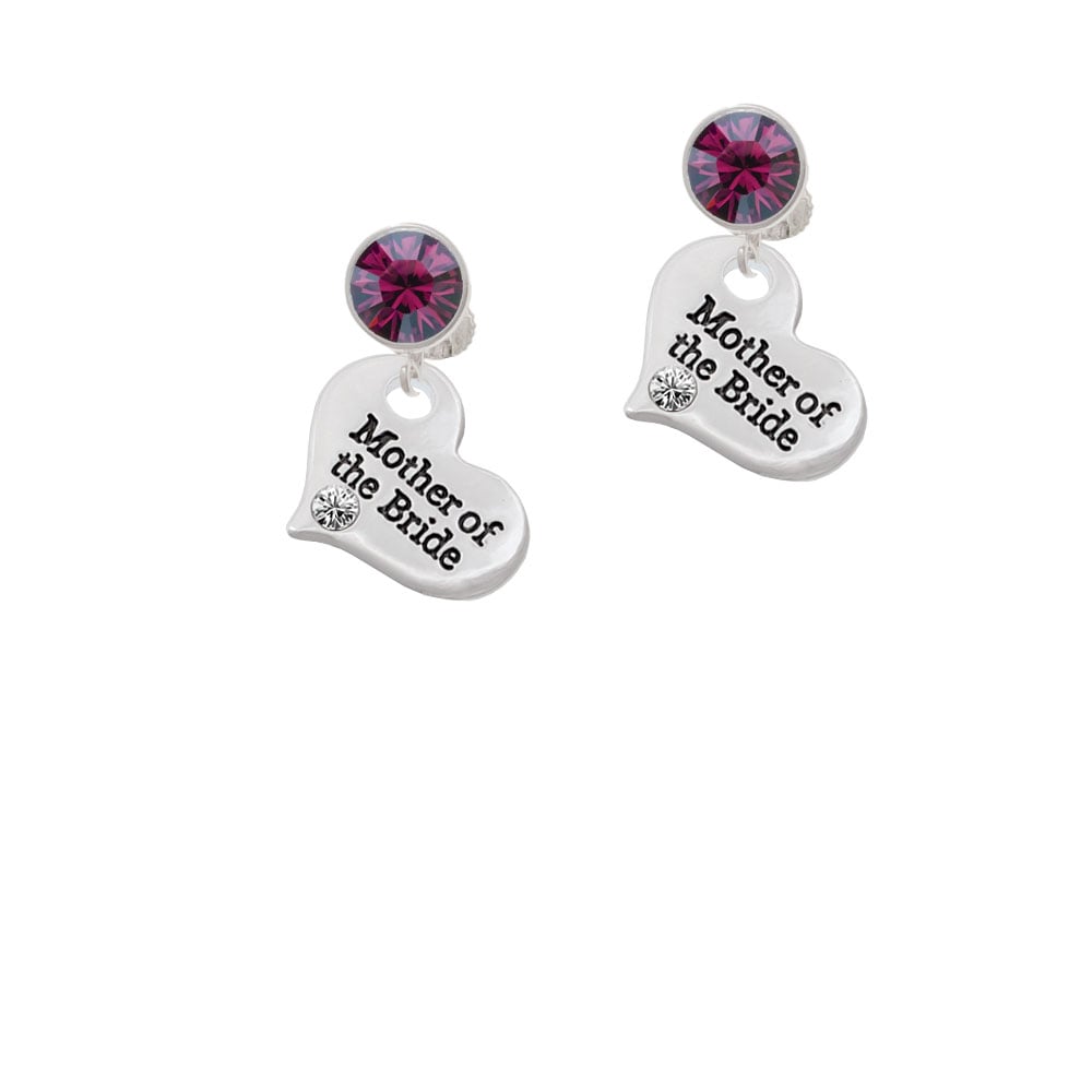 Large Mother of the Bride Heart Crystal Clip On Earrings Image 1