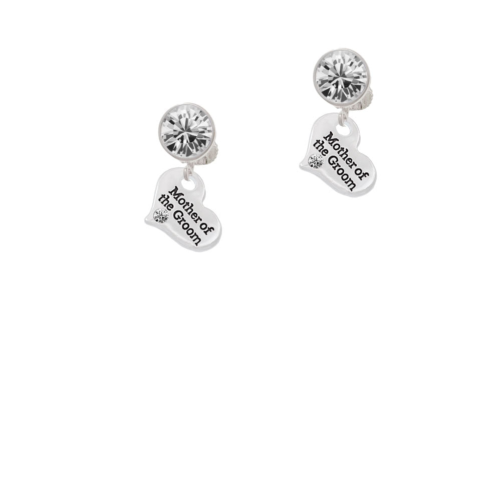 Small Mother of the Groom Heart Crystal Clip On Earrings Image 2