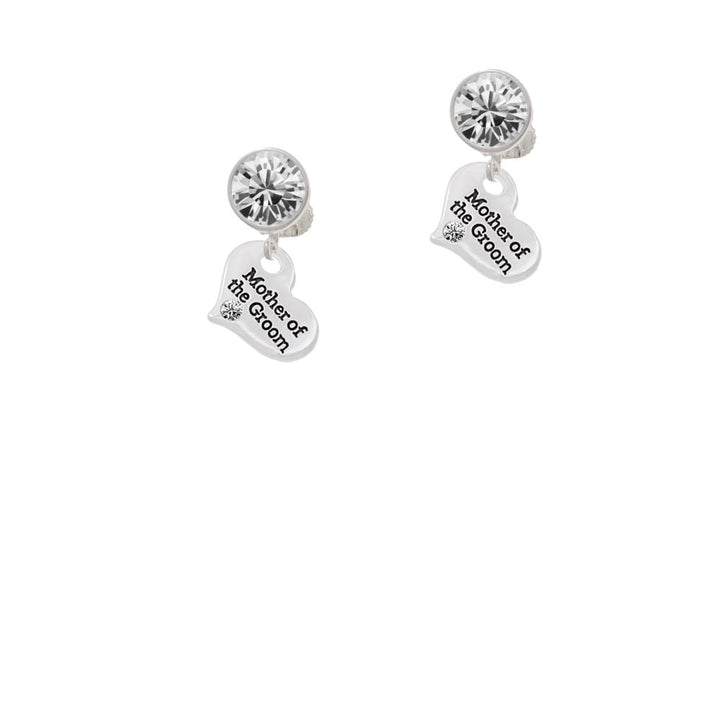 Small Mother of the Groom Heart Crystal Clip On Earrings Image 1