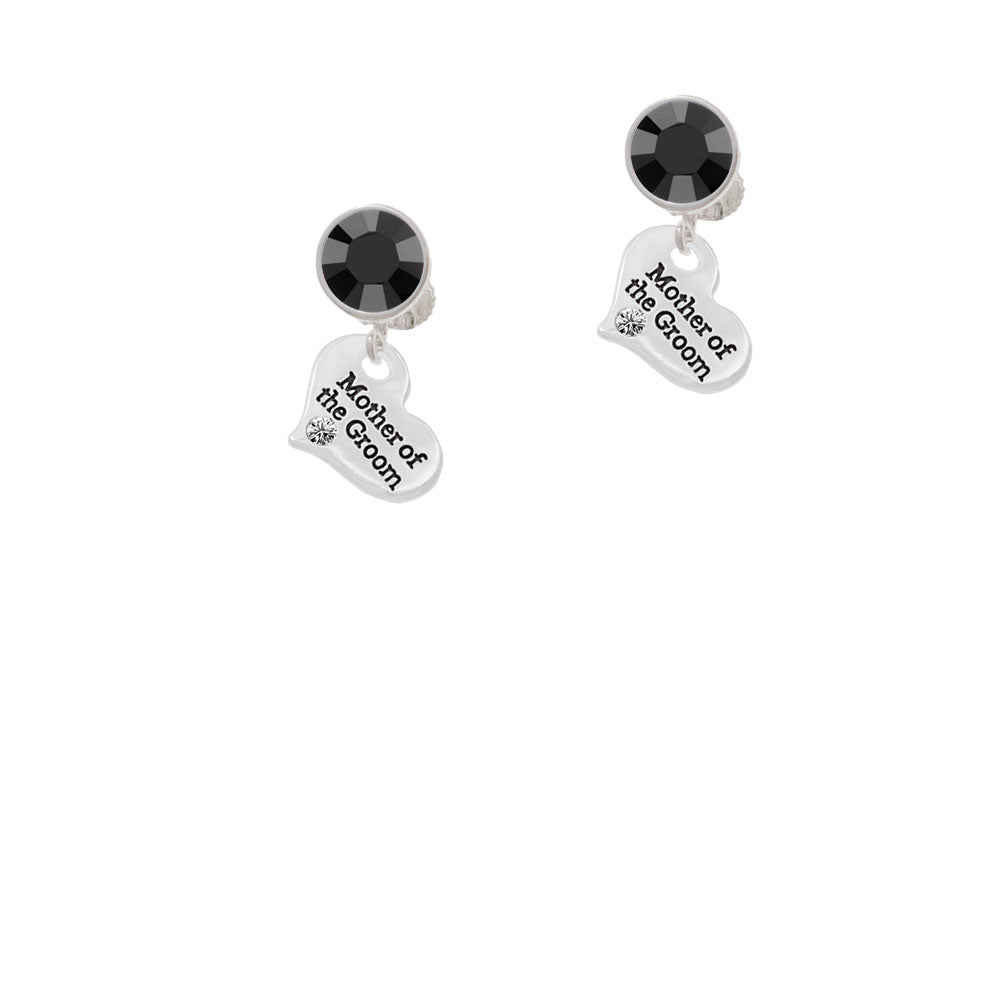 Small Mother of the Groom Heart Crystal Clip On Earrings Image 3