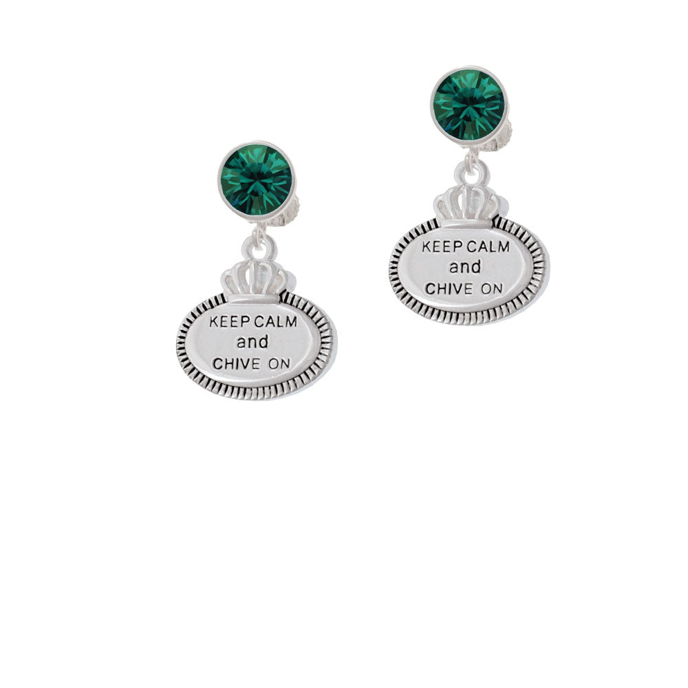 Keep Calm and Chive On Crystal Clip On Earrings Image 6