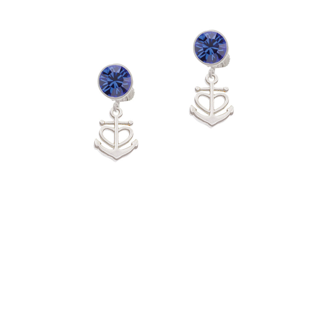 Anchor with Heart Crystal Clip On Earrings Image 7