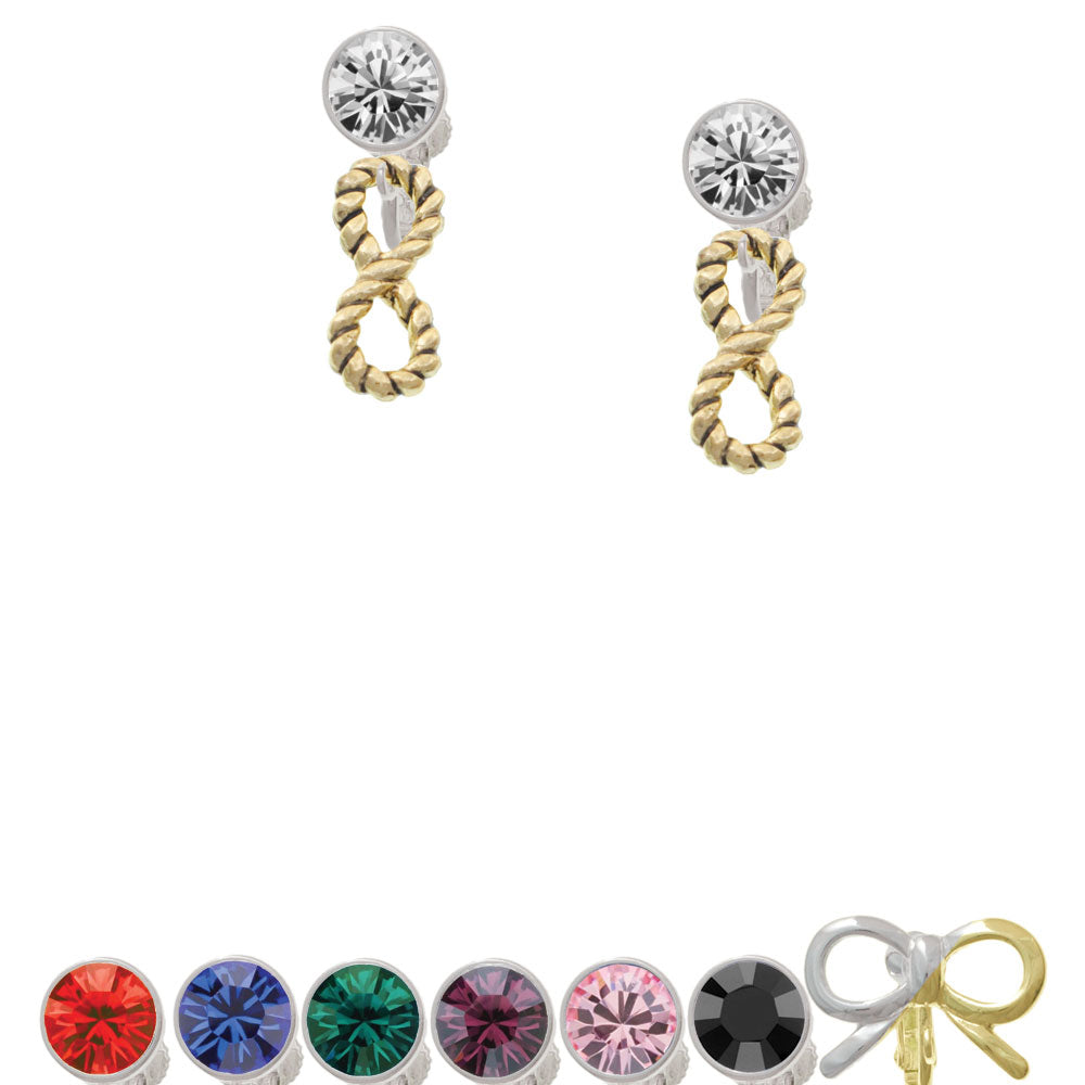 Gold Tone Infinity Rope Crystal Clip On Earrings Image 1