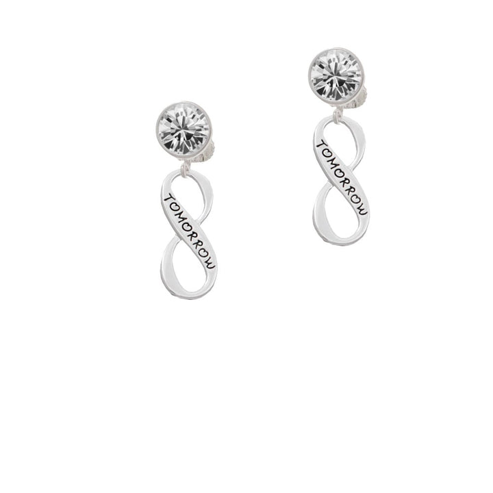 Today Tomorrow Infinity Sign Crystal Clip On Earrings Image 1