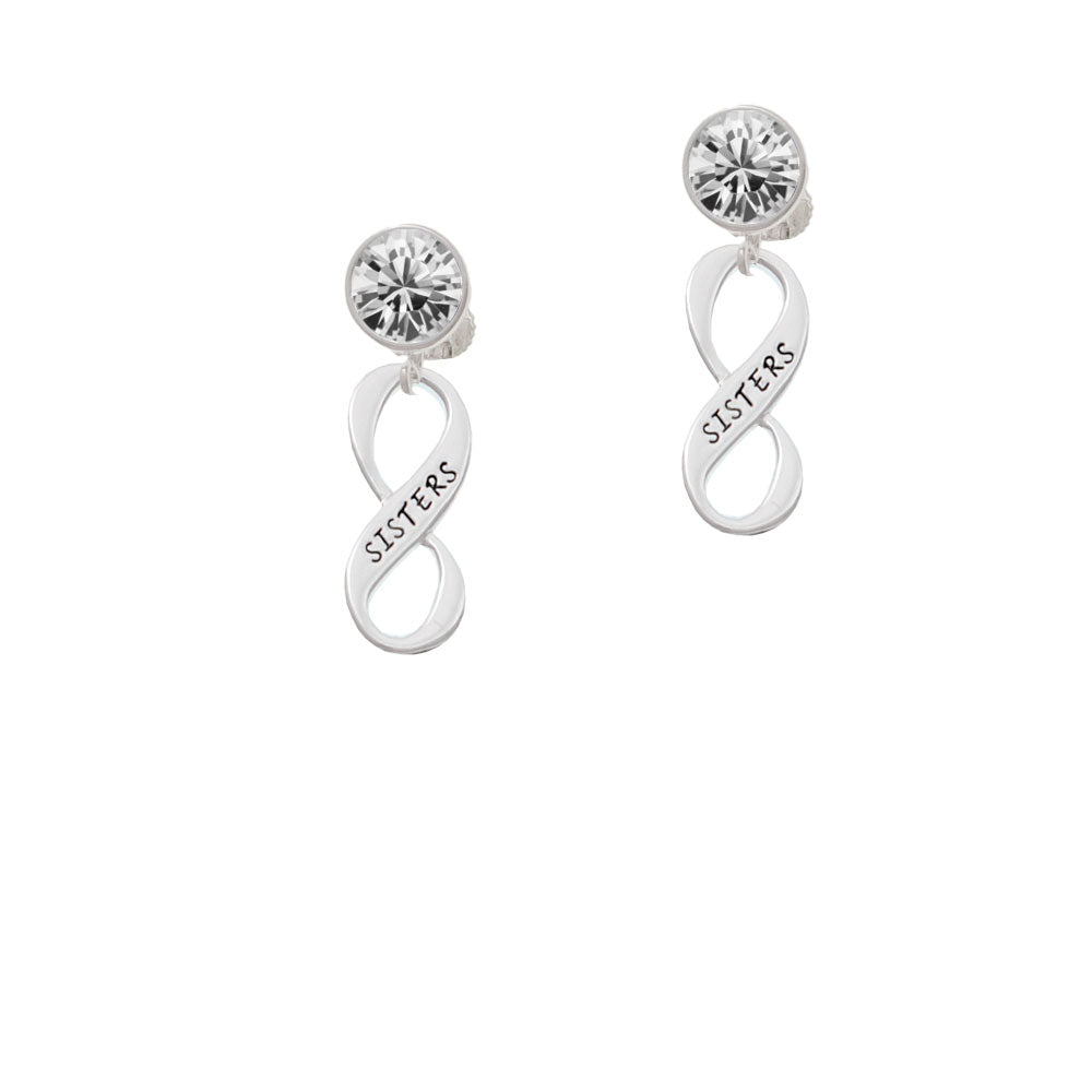 Sister Infinity Sign Crystal Clip On Earrings Image 2