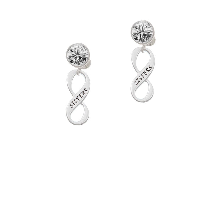 Sister Infinity Sign Crystal Clip On Earrings Image 1