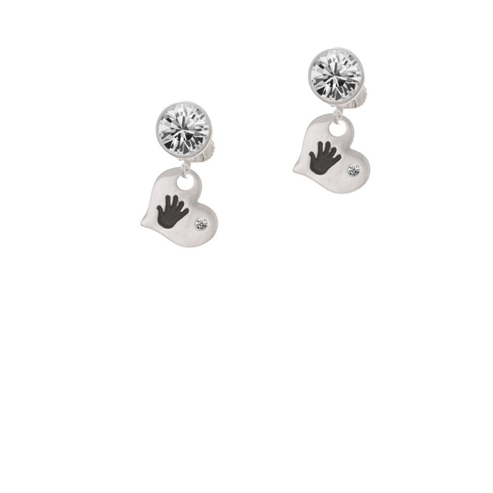 Hand Print Heart Crystal Clip On Earrings Image 2