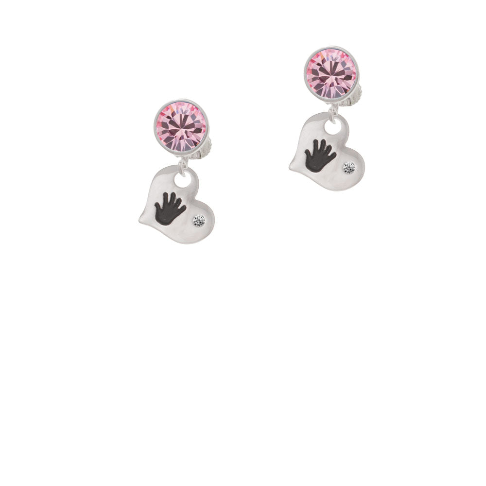 Hand Print Heart Crystal Clip On Earrings Image 4