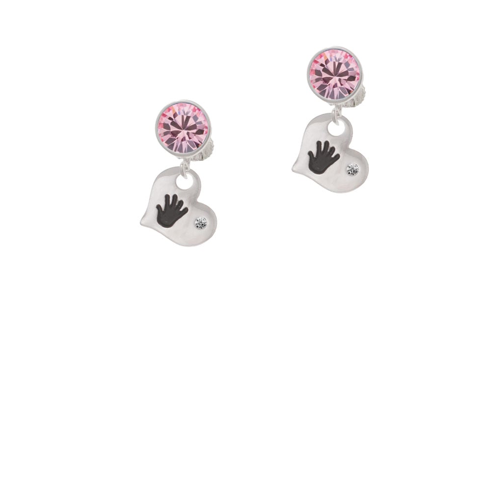 Hand Print Heart Crystal Clip On Earrings Image 1