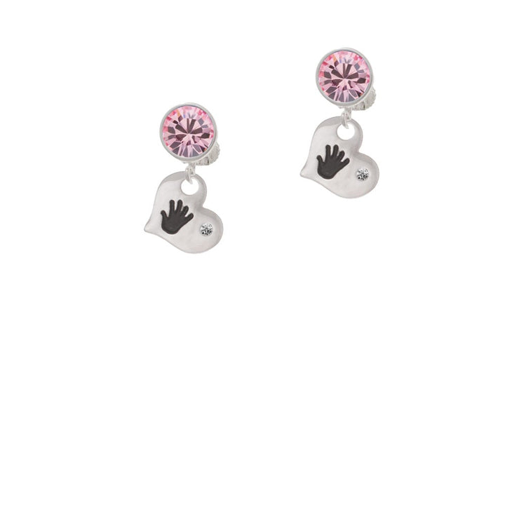 Hand Print Heart Crystal Clip On Earrings Image 1