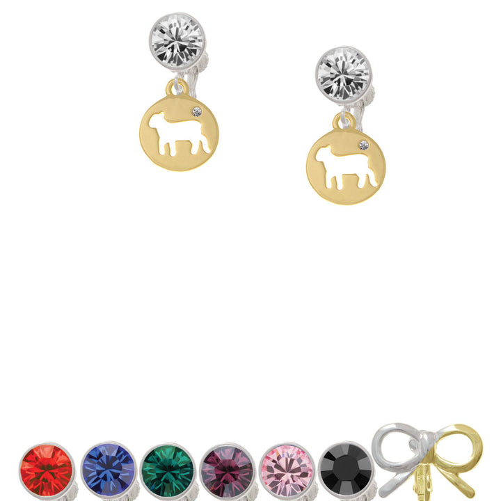 Gold Tone Lamb Silhouette Crystal Clip On Earrings Image 1