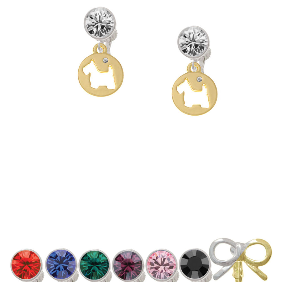 Gold Tone Scottie Dog Silhouette Crystal Clip On Earrings Image 1