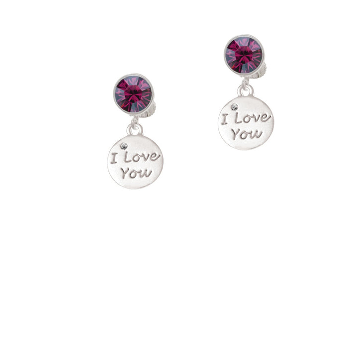 I Love You Disc Crystal Clip On Earrings Image 8