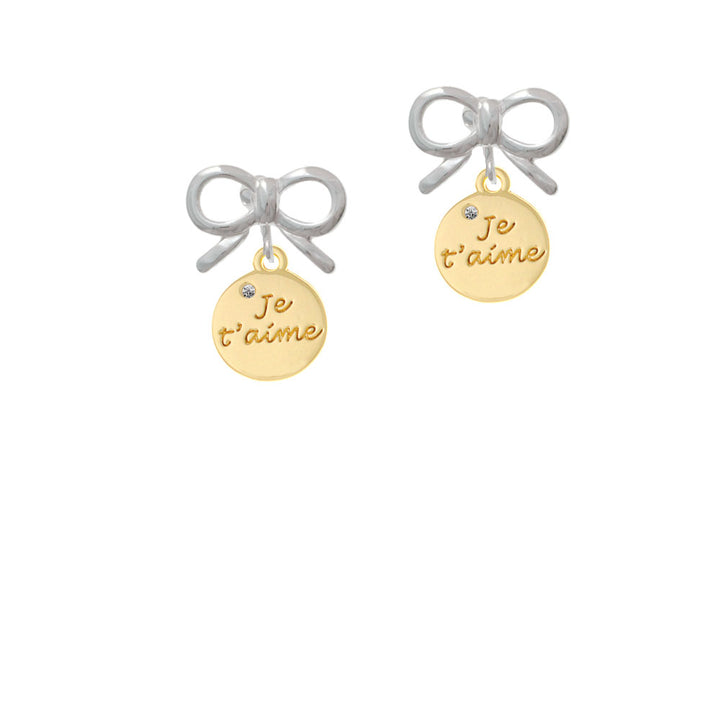 Gold Tone Je Taime Disc Crystal Clip On Earrings Image 9