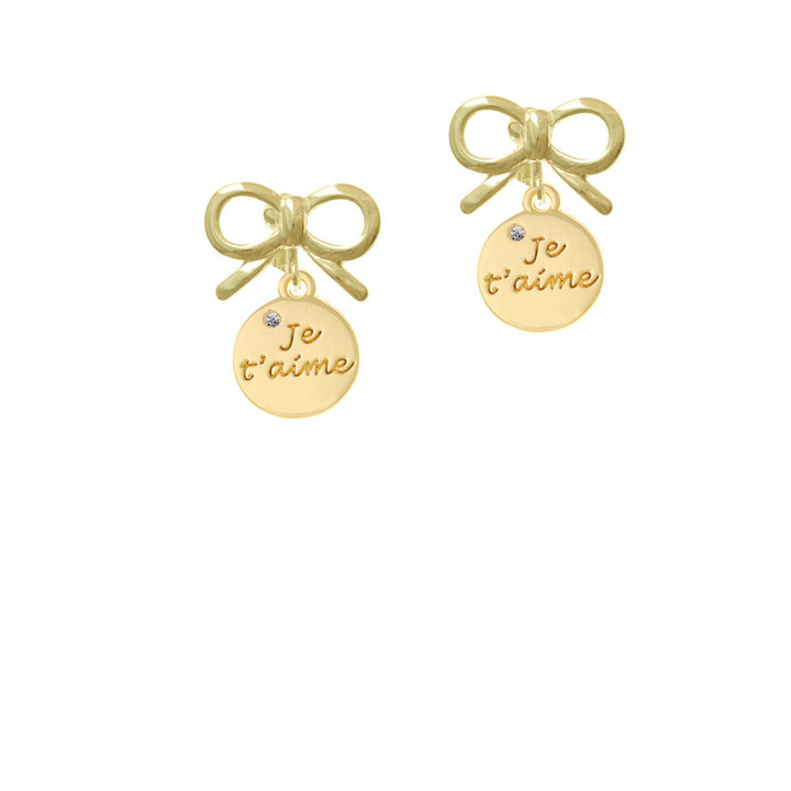 Gold Tone Je Taime Disc Crystal Clip On Earrings Image 10