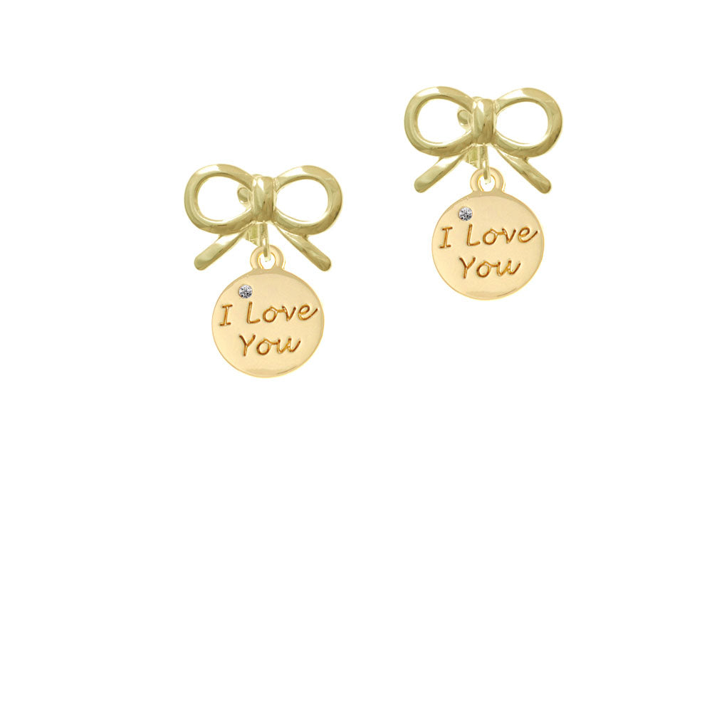 Gold Tone I Love You Disc Crystal Clip On Earrings Image 10