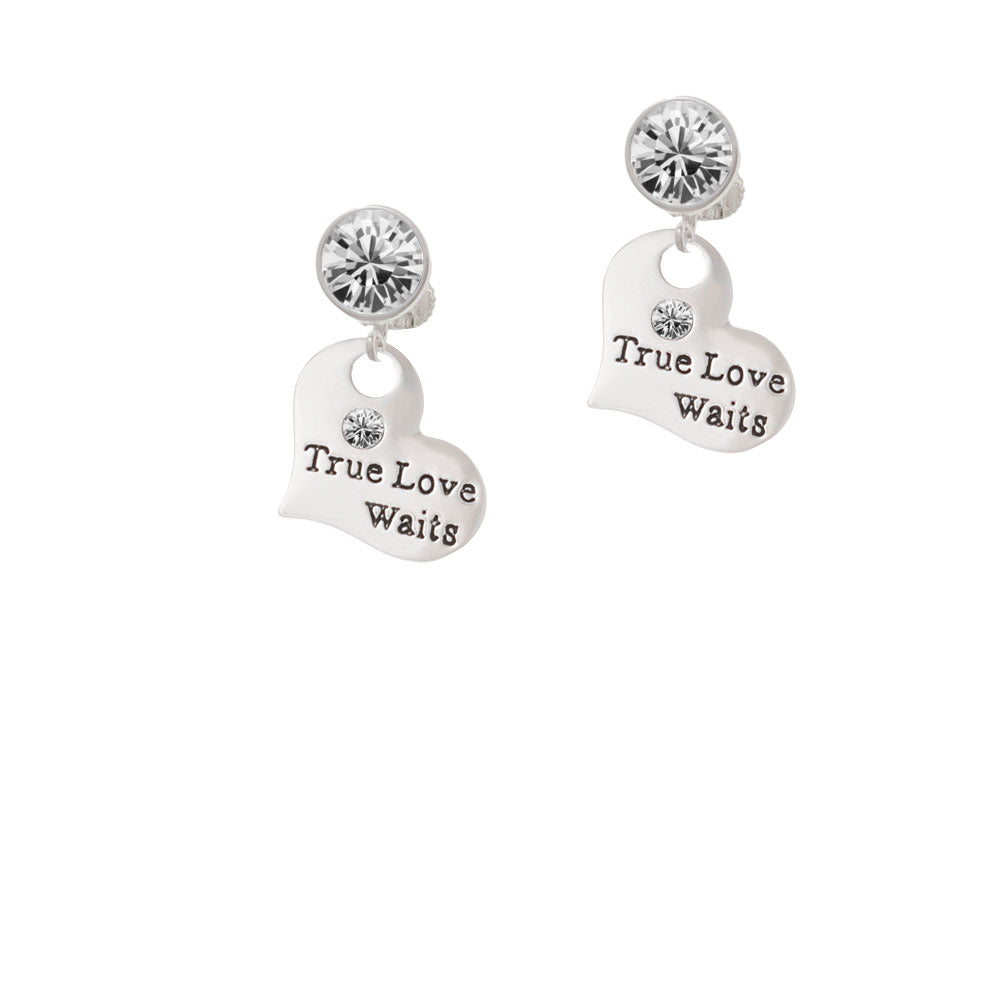 Large True Love Waits Heart Crystal Clip On Earrings Image 2