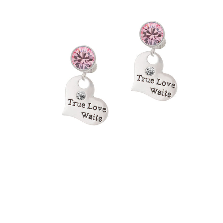 Large True Love Waits Heart Crystal Clip On Earrings Image 4