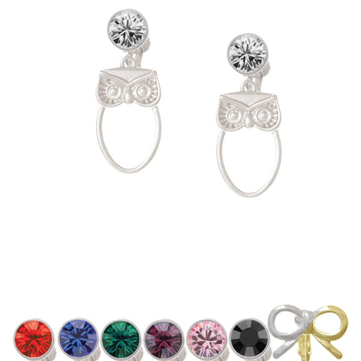 Large Owl Outline Crystal Clip On Earrings Image 1