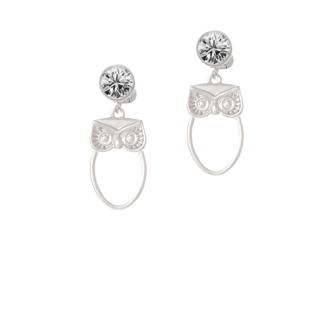 Large Owl Outline Crystal Clip On Earrings Image 2