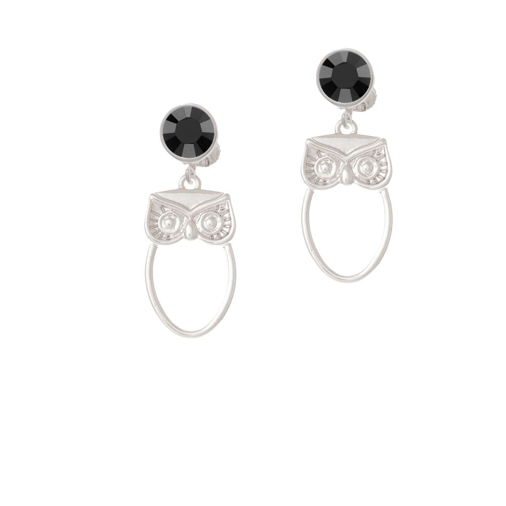 Large Owl Outline Crystal Clip On Earrings Image 3