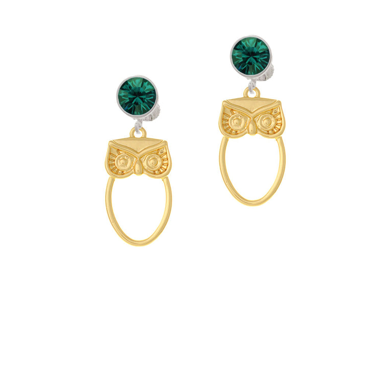 Large Gold Tone Owl Outline Crystal Clip On Earrings Image 6