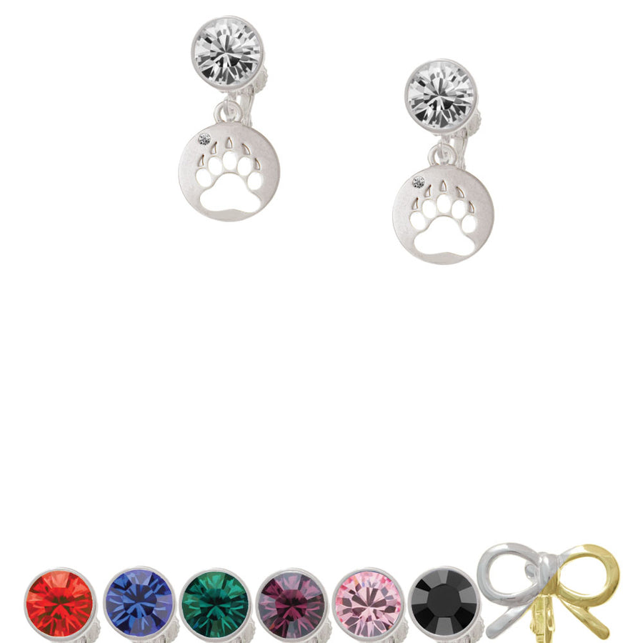 Bear Paw Silhouette Crystal Clip On Earrings Image 1