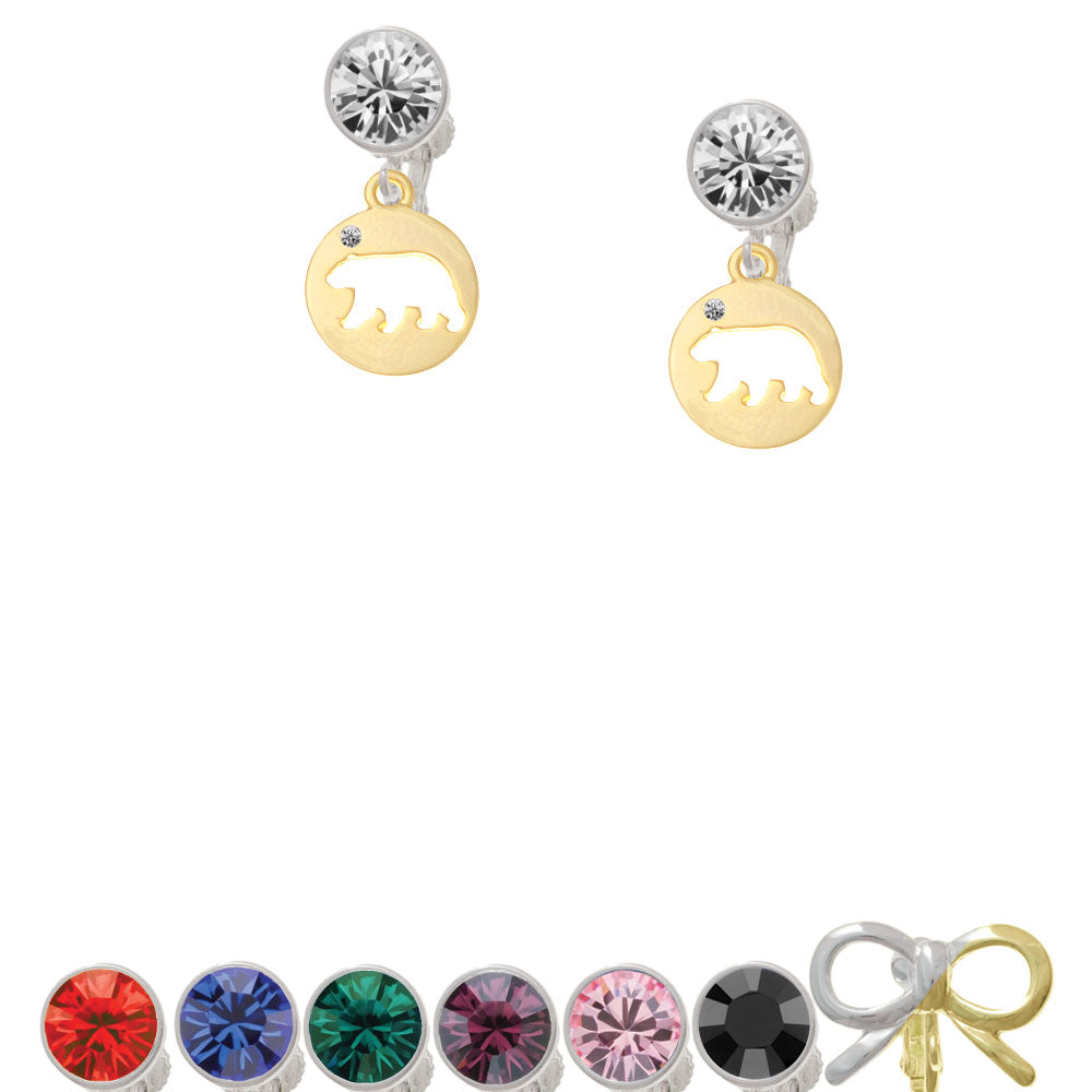 Gold Tone Bear Silhouette Crystal Clip On Earrings Image 1