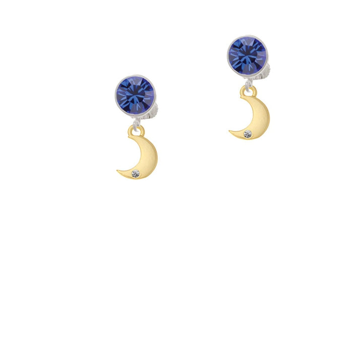 Gold Tone Small Crescent Moon Crystal Clip On Earrings Image 7