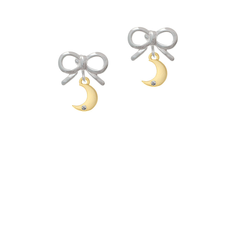 Gold Tone Small Crescent Moon Crystal Clip On Earrings Image 9