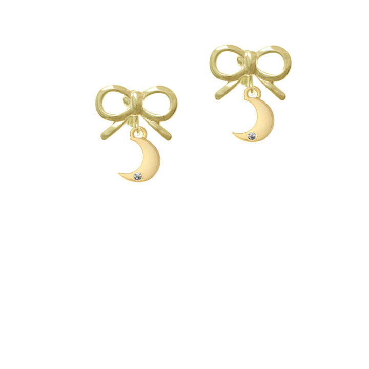 Gold Tone Small Crescent Moon Crystal Clip On Earrings Image 10